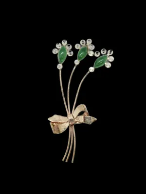Art Deco Vintage Bouquet Brooch with Marquise Green Stones