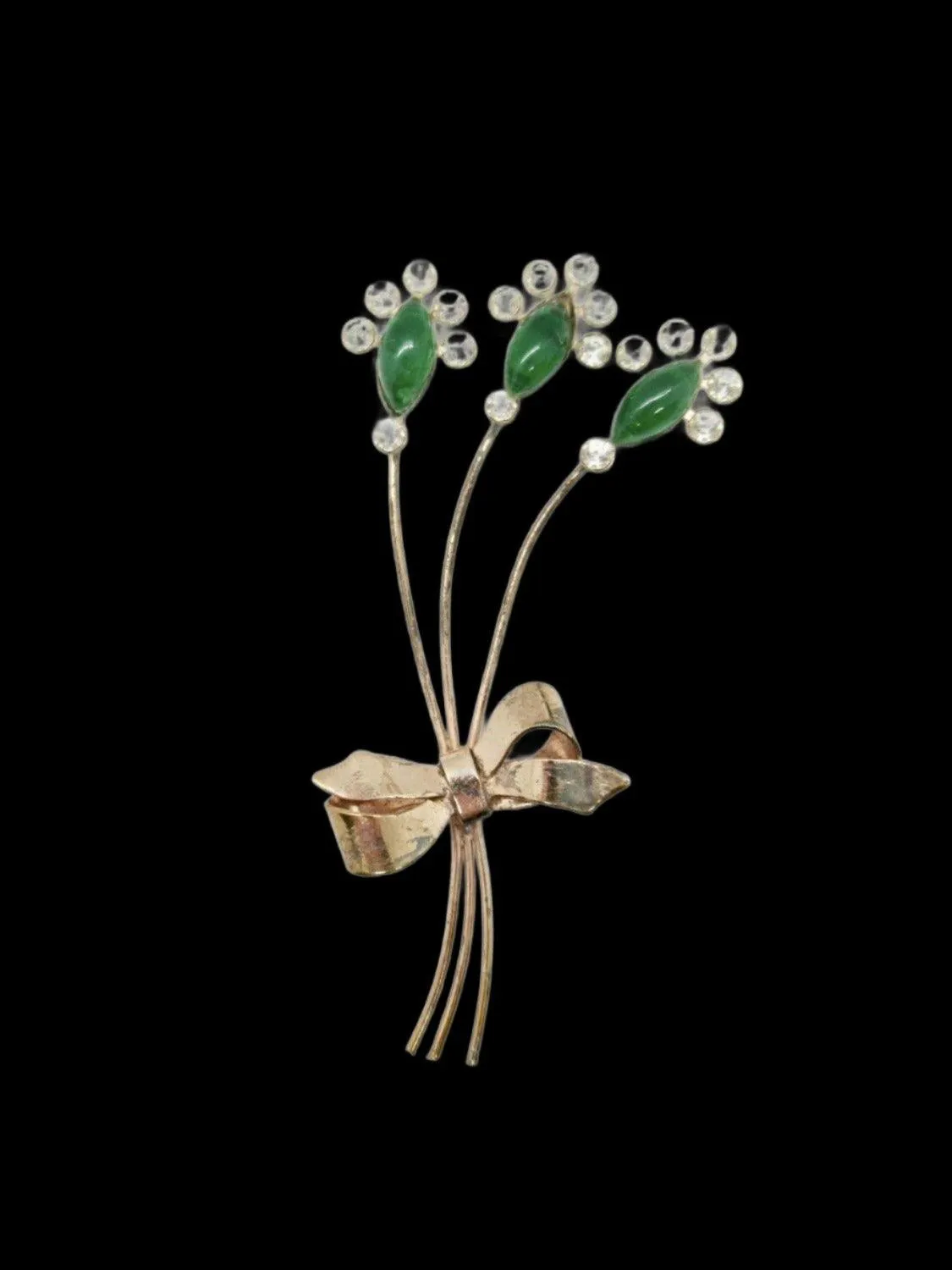 Art Deco Vintage Bouquet Brooch with Marquise Green Stones