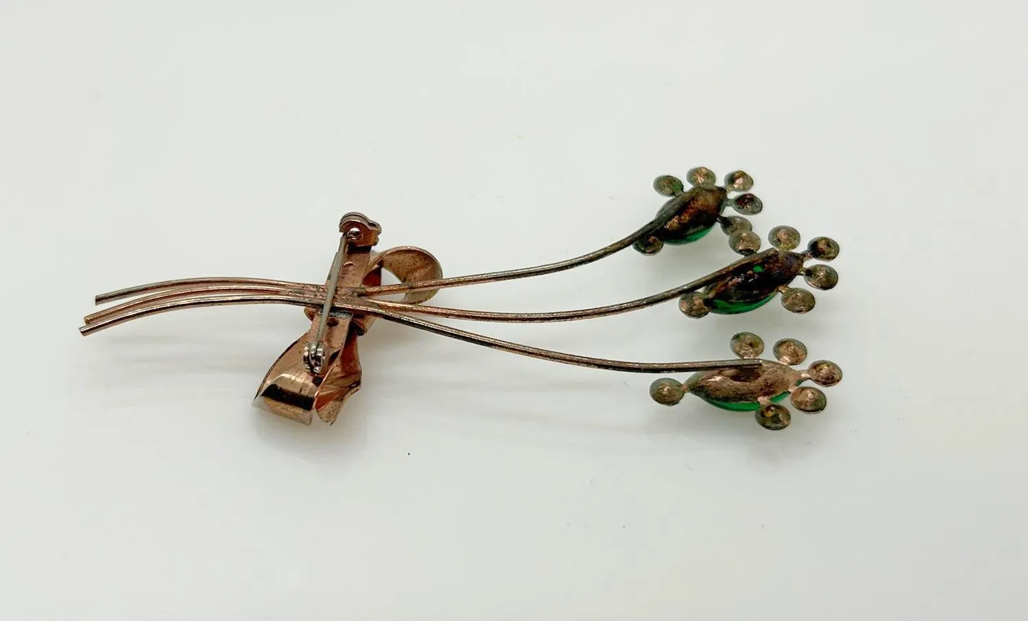 Art Deco Vintage Bouquet Brooch with Marquise Green Stones