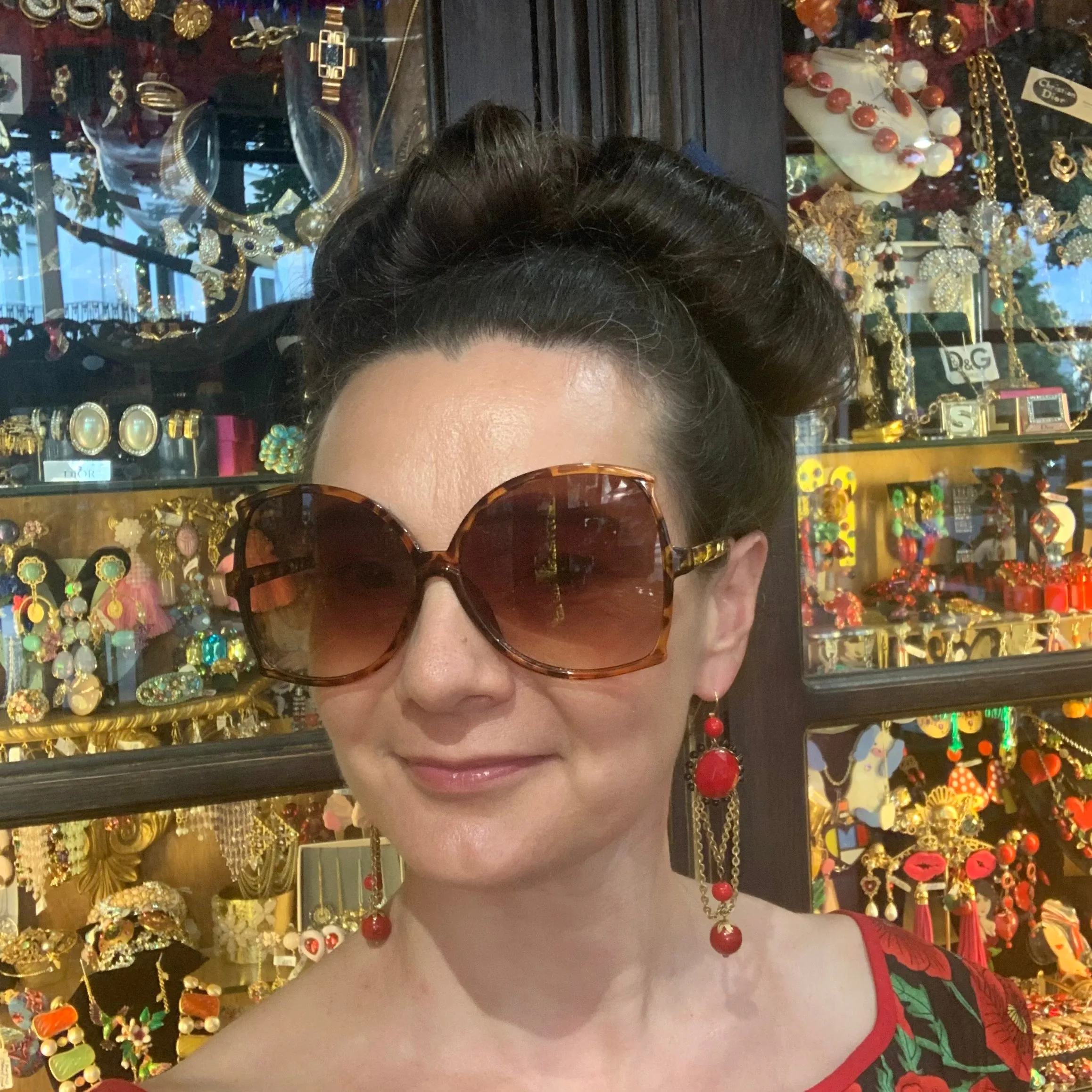 Askew London Clip on Chandleier Earrings Gold Red Statement Unsigned