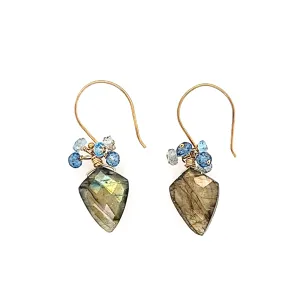AVF Gold Labradorite, Topaz & Aquamarine Cluster Earrings (SI2900)
