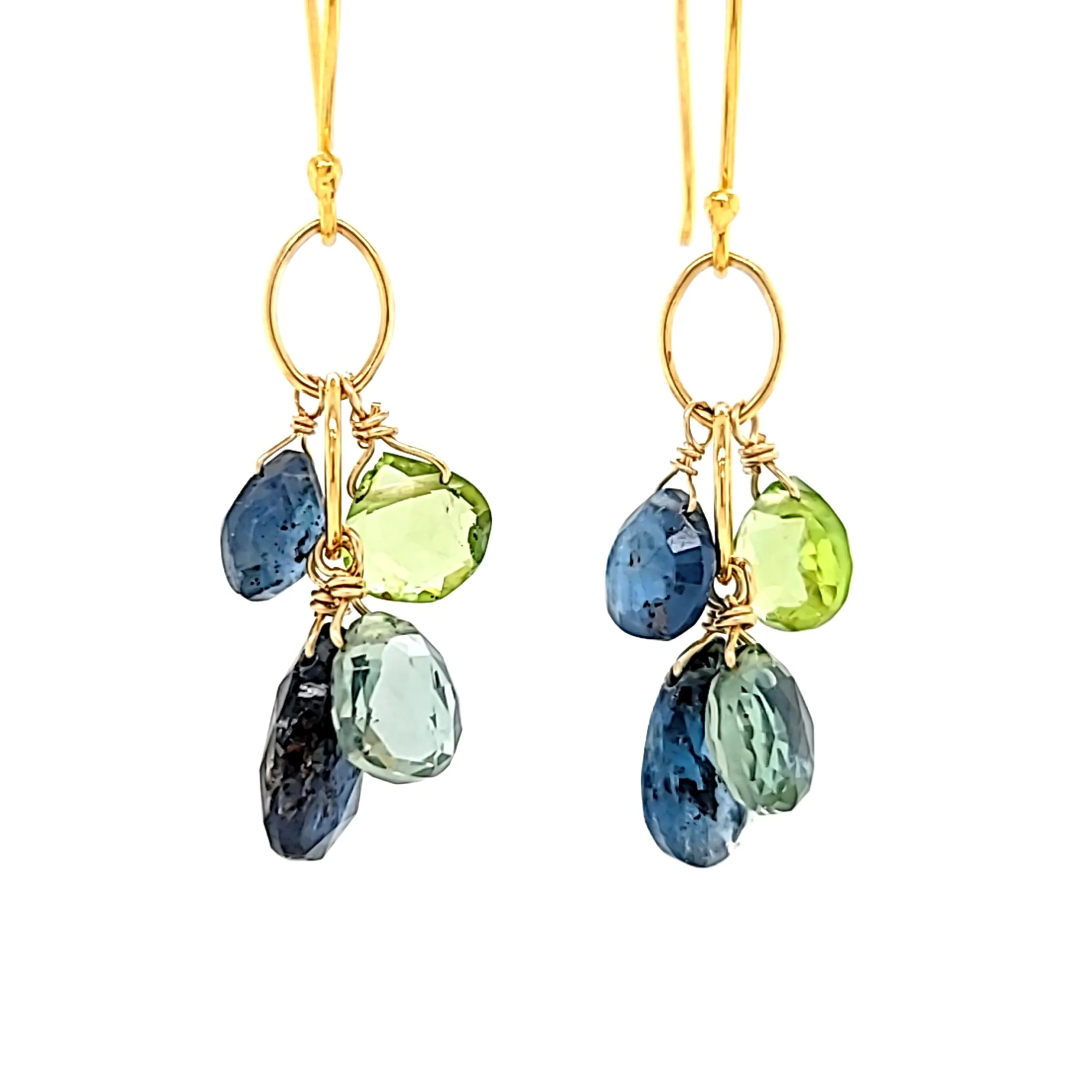 AVF Gold Tsavorite, Peridot, Kyanite & Quartz Cluster Earrings (SI3751)