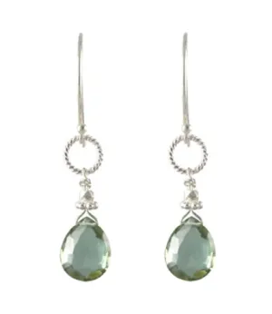AVF Silver Green Quartz Rope Link Earrings (SI6777)