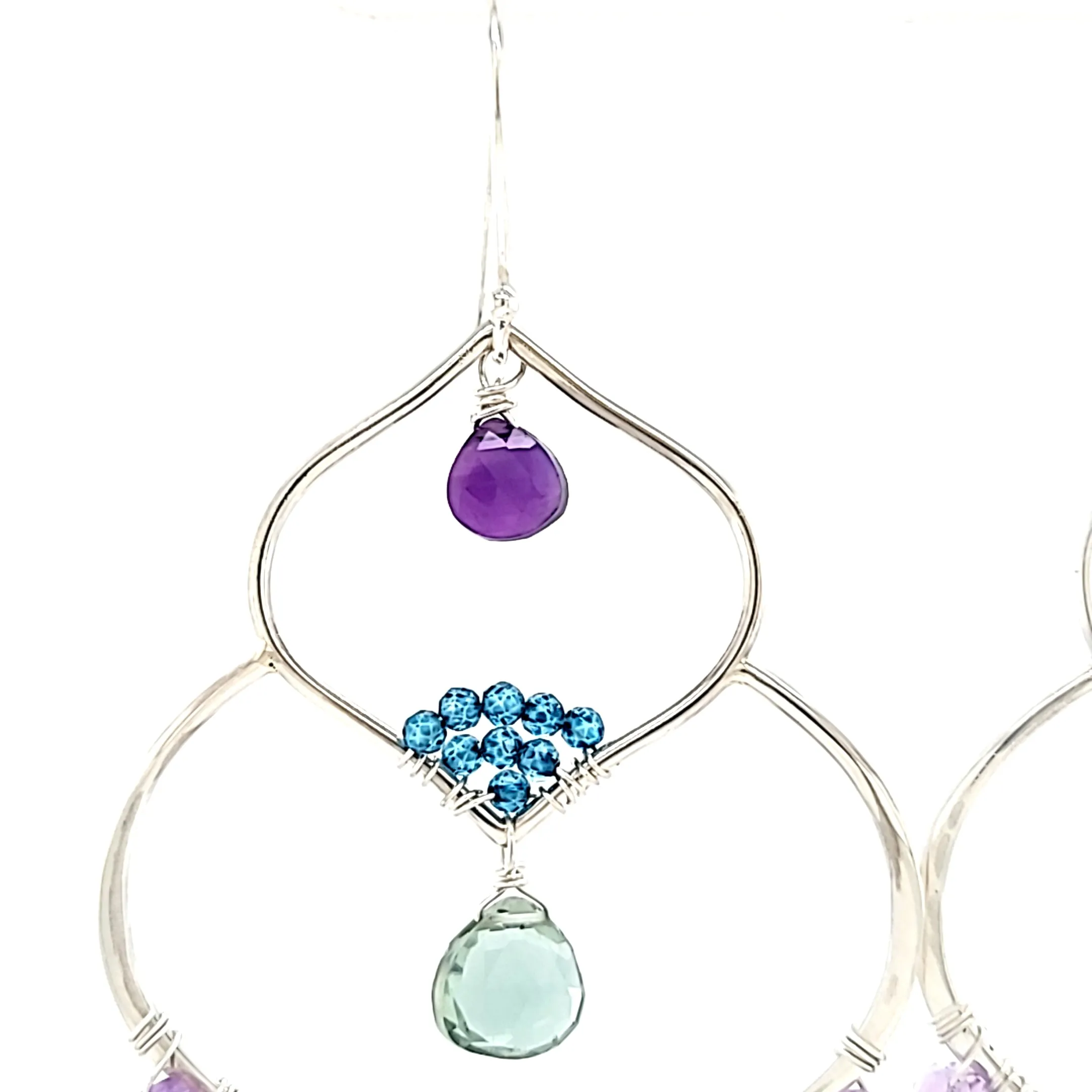 AVF Silver Moroccan Inspired Amethyst & Blue & Green Quartz Large Dangle Earrings (SI3758)