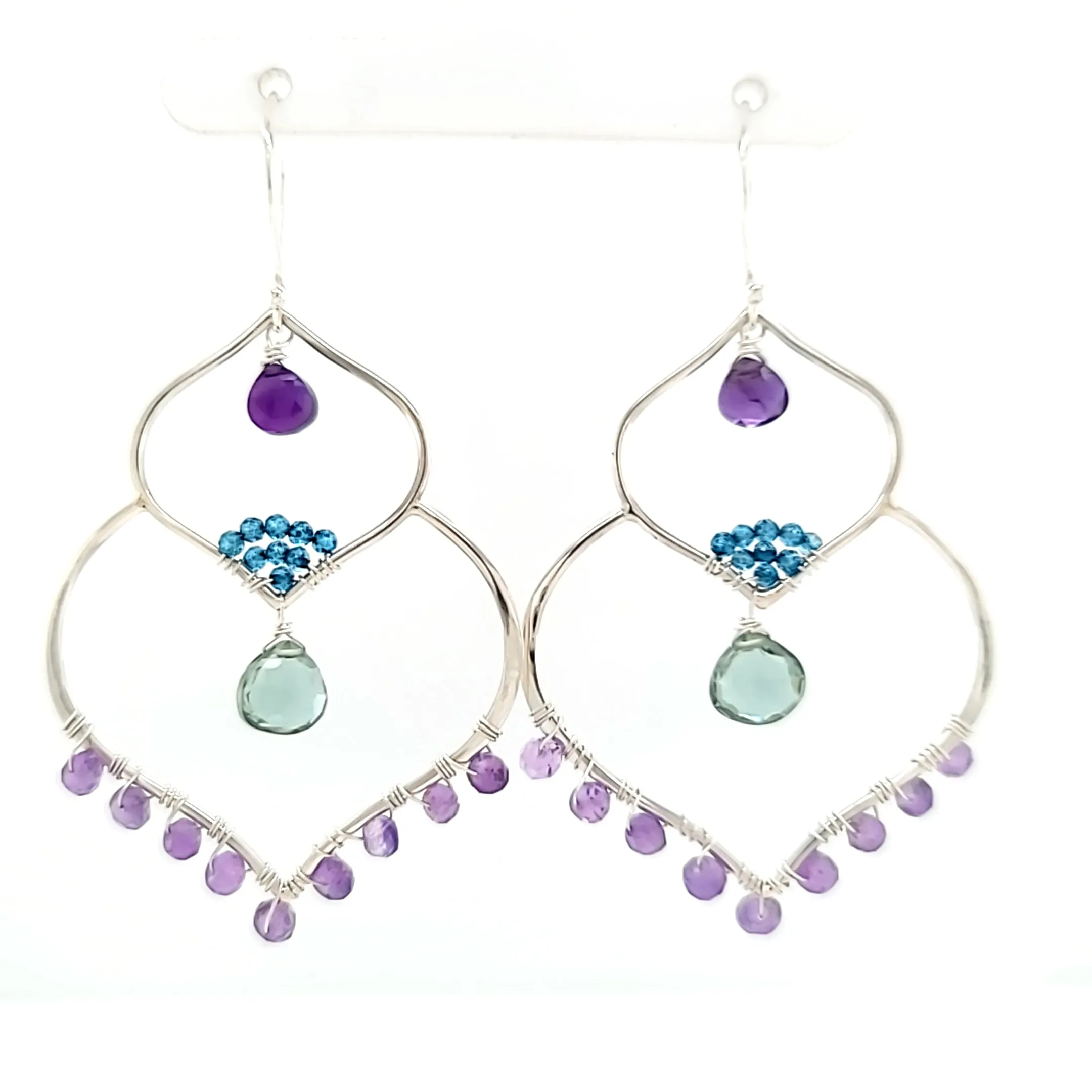 AVF Silver Moroccan Inspired Amethyst & Blue & Green Quartz Large Dangle Earrings (SI3758)