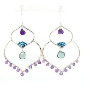 AVF Silver Moroccan Inspired Amethyst & Blue & Green Quartz Large Dangle Earrings (SI3758)