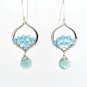 AVF Silver Petite Moroccan Style Beaded Apatite & Green Quartz Drop Earrings (SI3749)
