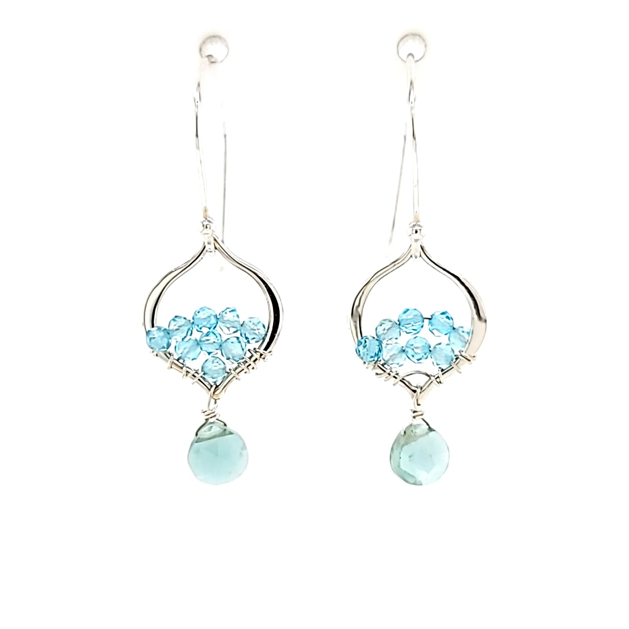 AVF Silver Petite Moroccan Style Beaded Apatite & Green Quartz Drop Earrings (SI3749)