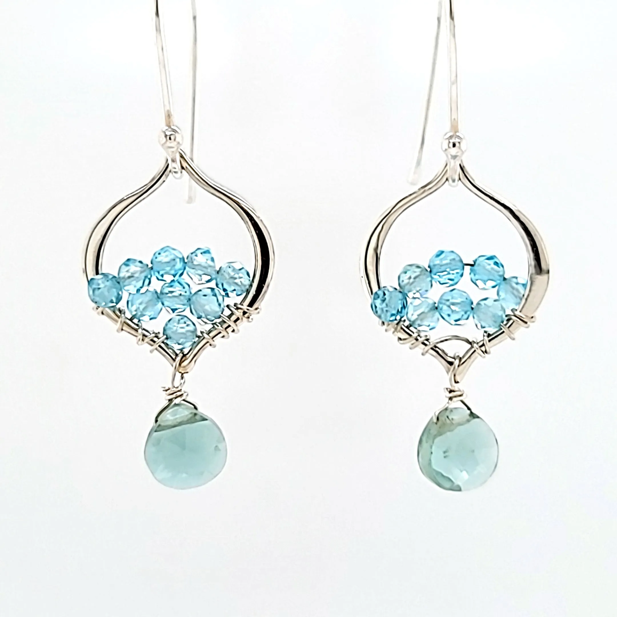 AVF Silver Petite Moroccan Style Beaded Apatite & Green Quartz Drop Earrings (SI3749)