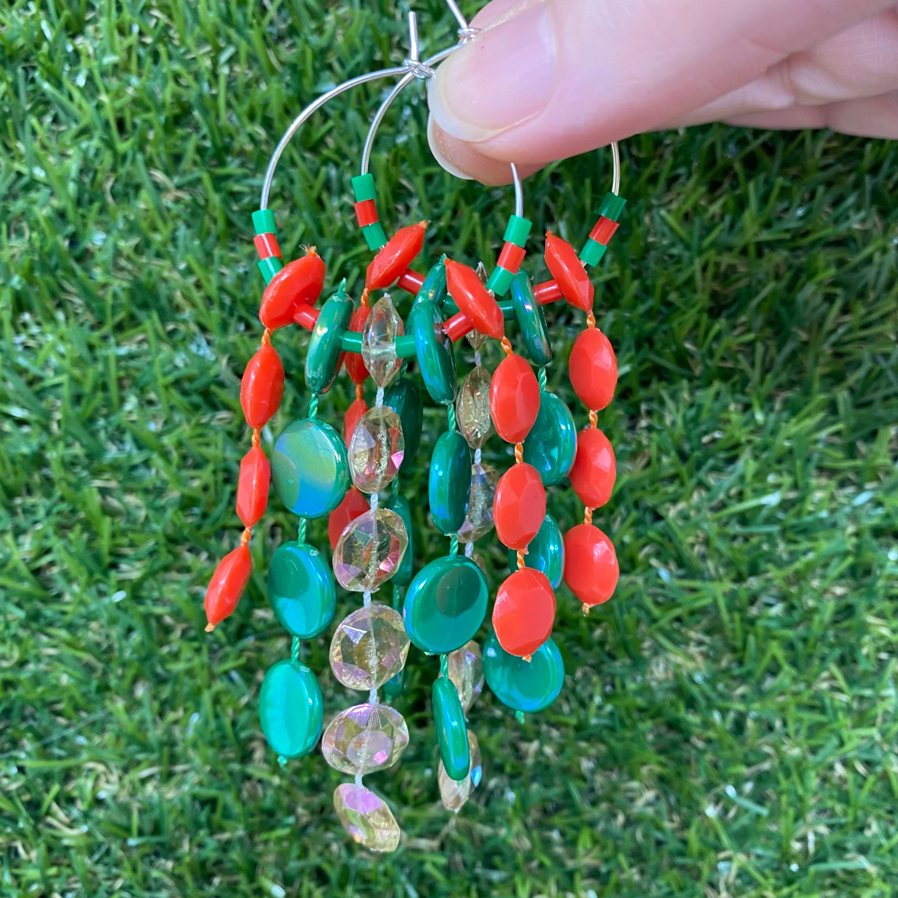 Bead fringe hoop earrings