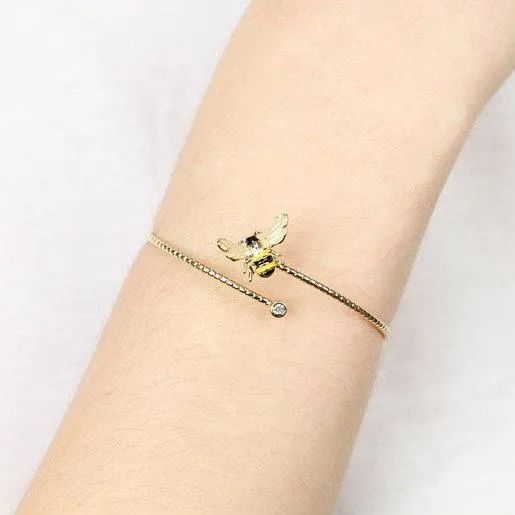 Bee open bangle gold plated crystal