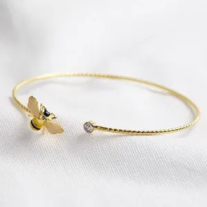 Bee open bangle gold plated crystal
