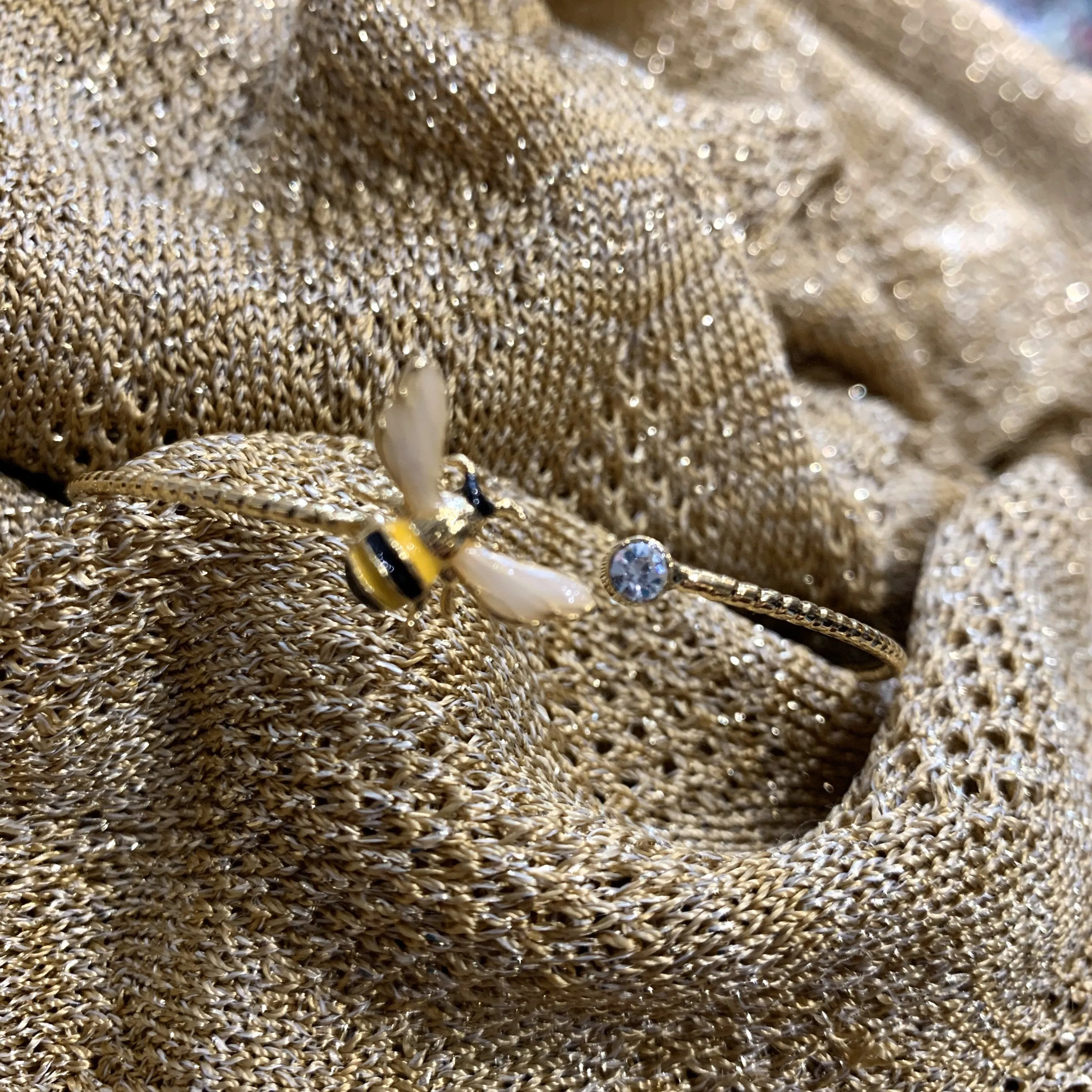 Bee open bangle gold plated crystal