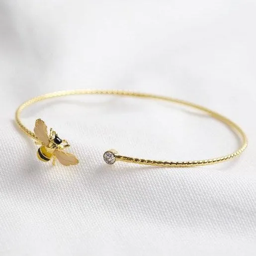 Bee open bangle gold plated crystal