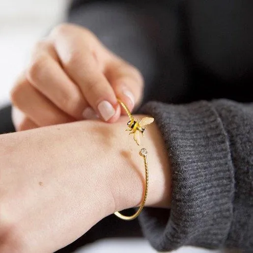 Bee open bangle gold plated crystal