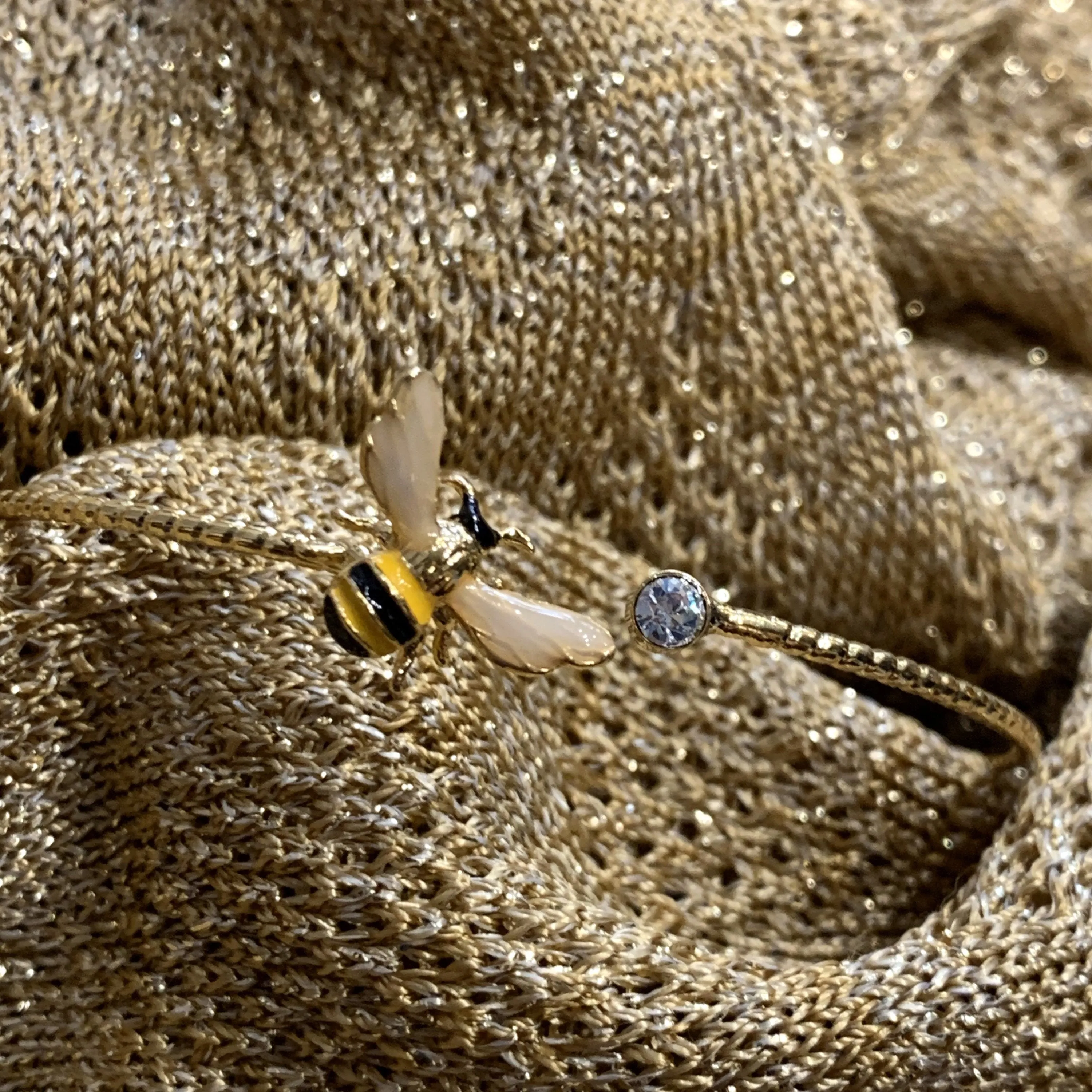 Bee open bangle gold plated crystal
