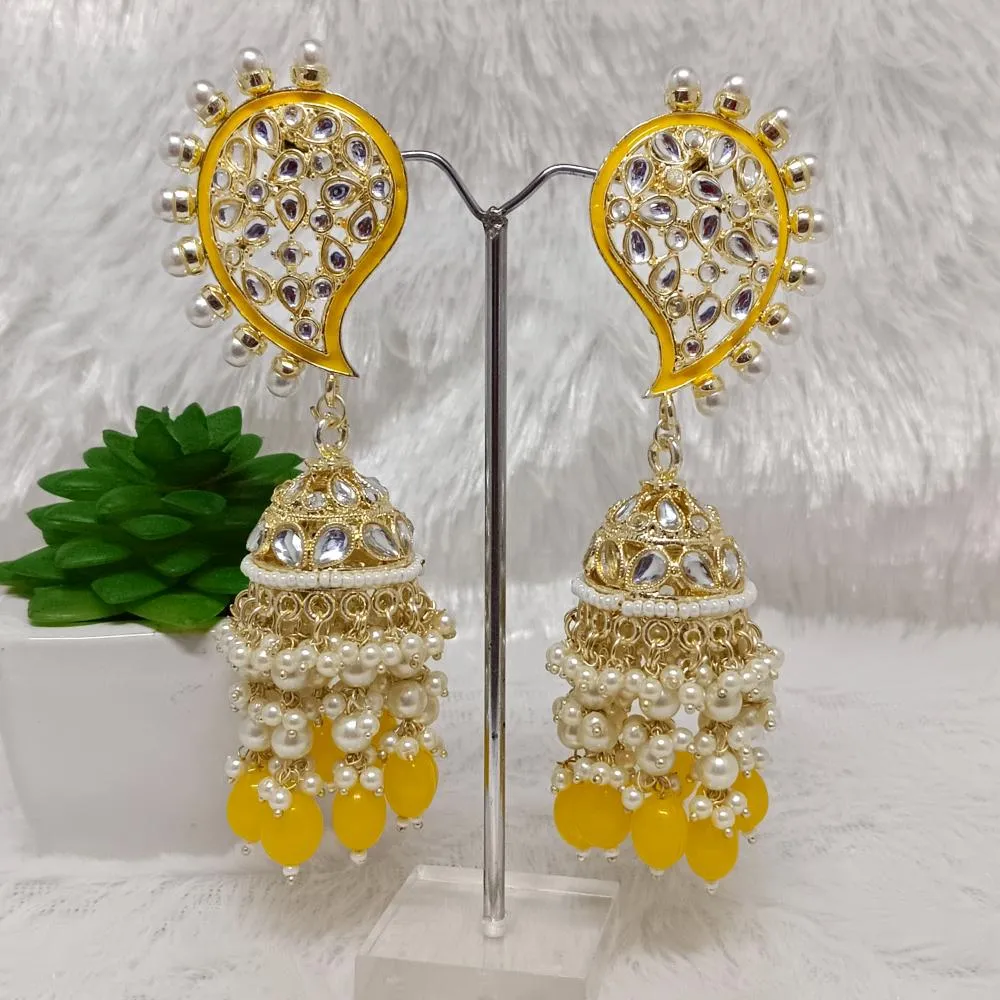 Bhavi Jewels Gold Plated Kundan Stone & Meenakari Jhumkis Earrings