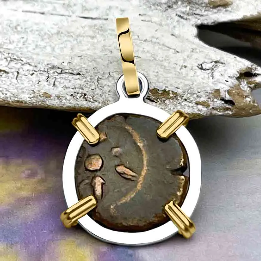 Biblical Widow's Mite 14K Gold and Sterling Silver Pendant | Artifact #6715