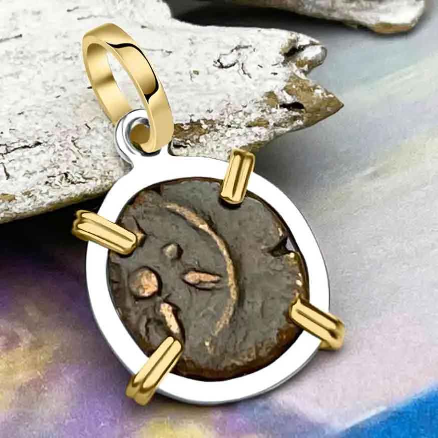 Biblical Widow's Mite 14K Gold and Sterling Silver Pendant | Artifact #6715