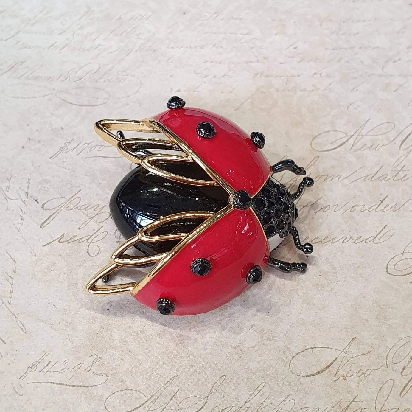 Bill Skinner Ladybird Brooch Red Black Gold Enamel