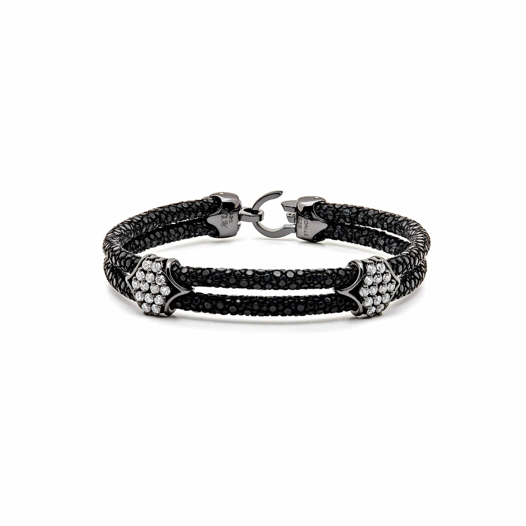 Black Platinum White Diamond Cluster Bracelet