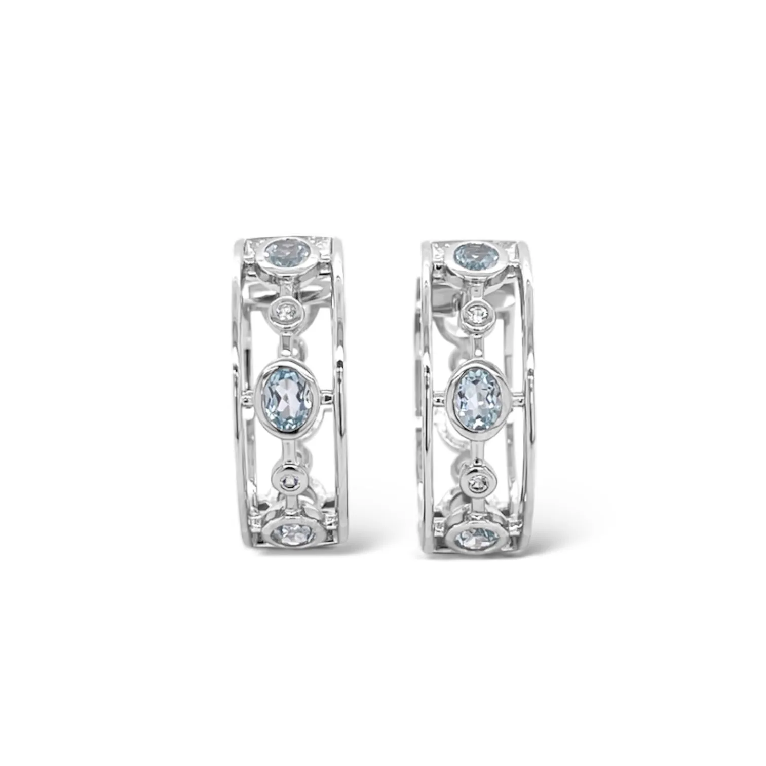 Blue Topaz & White Sapphire Lattice Hoops