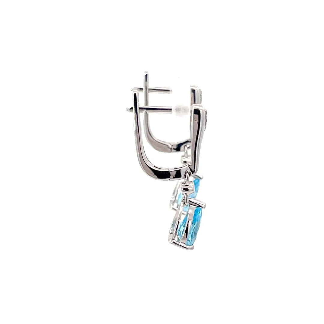 Blue Topaz and Diamonds Drop Earrings