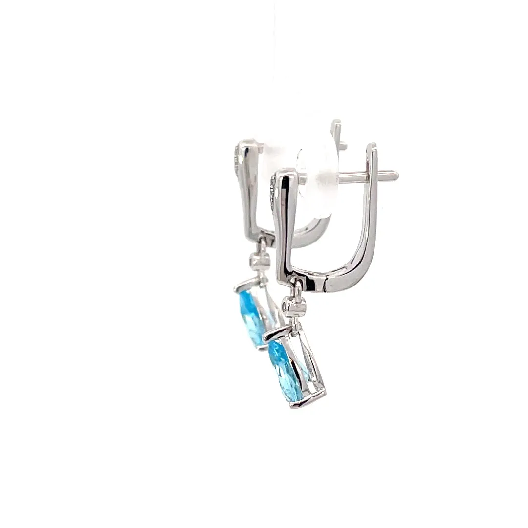 Blue Topaz and Diamonds Drop Earrings