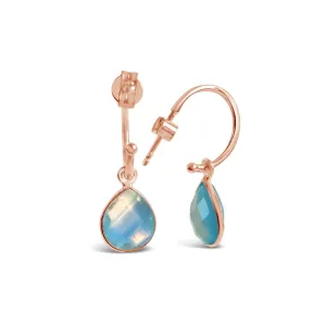 Blue Topaz Drop Hoop Earrings | Rose Gold - December