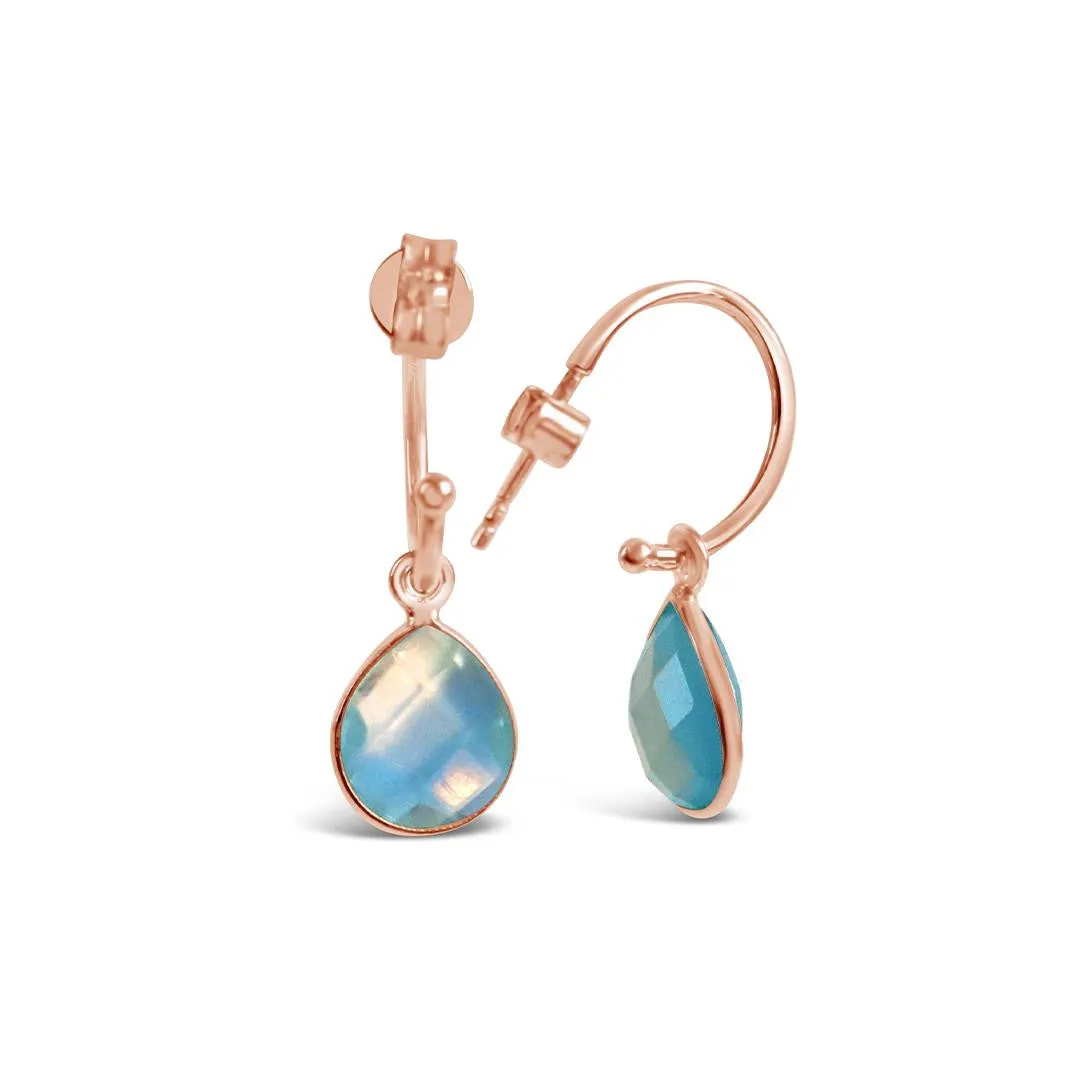 Blue Topaz Drop Hoop Earrings | Rose Gold - December