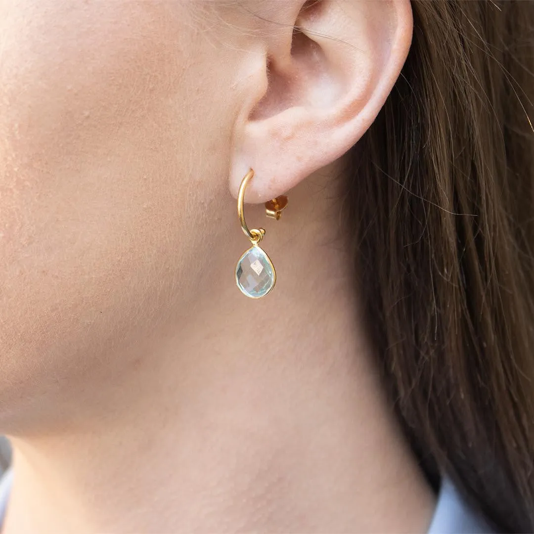Blue Topaz Drop Hoop Earrings | Rose Gold - December
