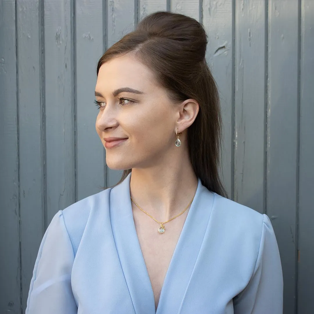Blue Topaz Drop Hoop Earrings | Rose Gold - December