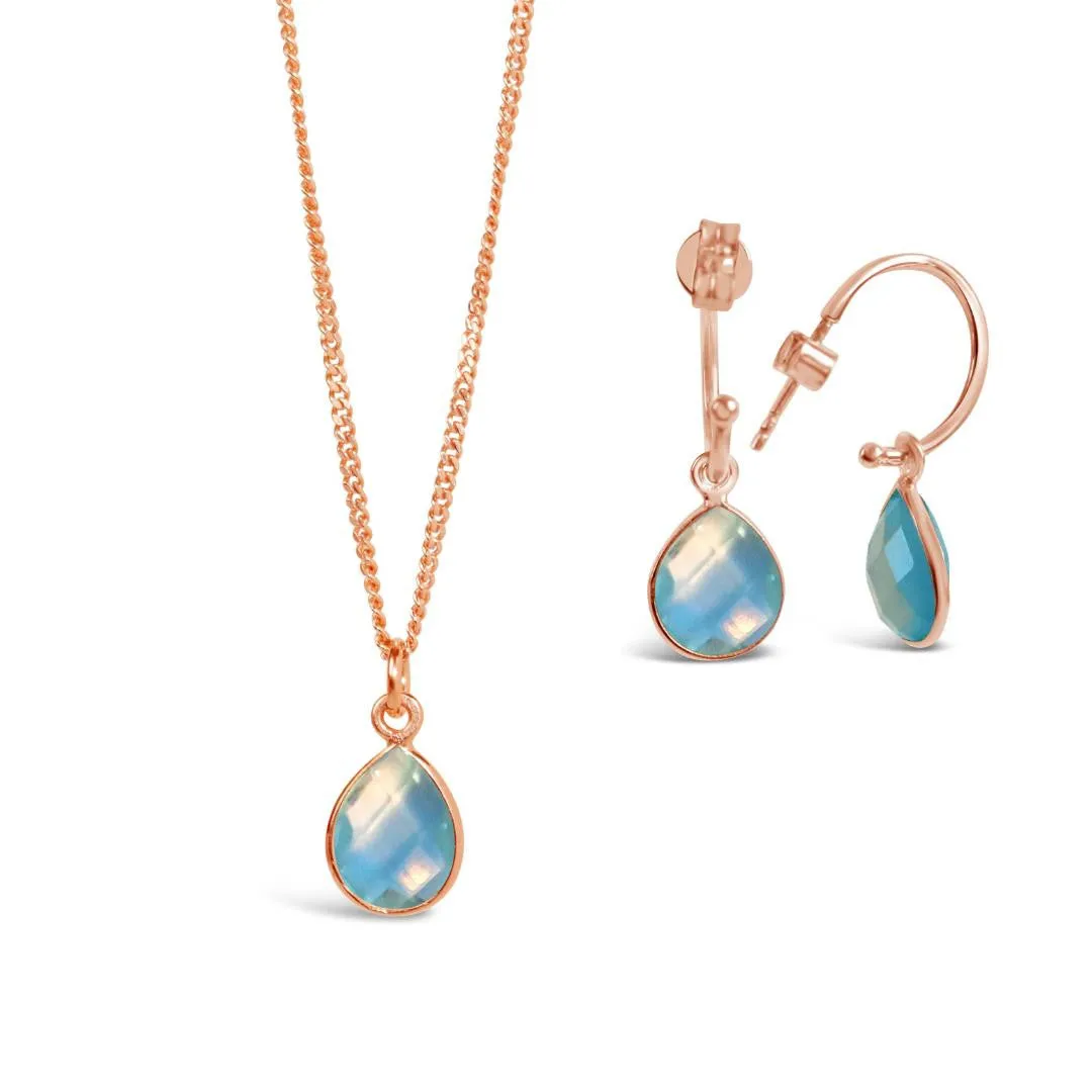 Blue Topaz Drop Hoop Earrings | Rose Gold - December