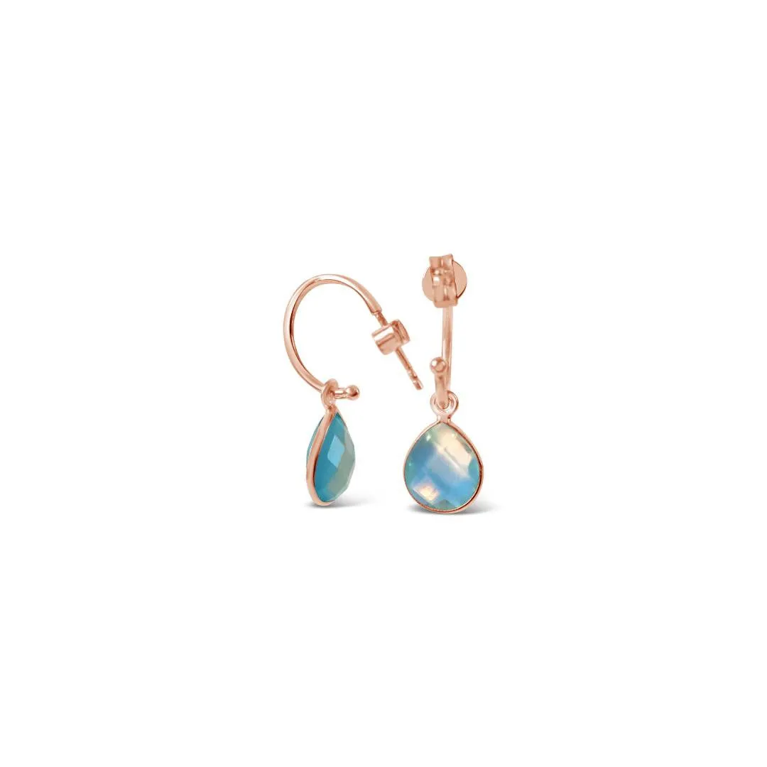 Blue Topaz Drop Hoop Earrings | Rose Gold - December