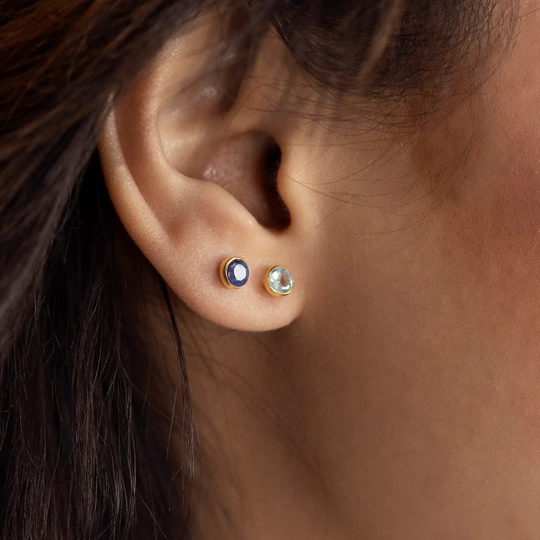 Blue Topaz Mini Stud Earrings | Silver - December