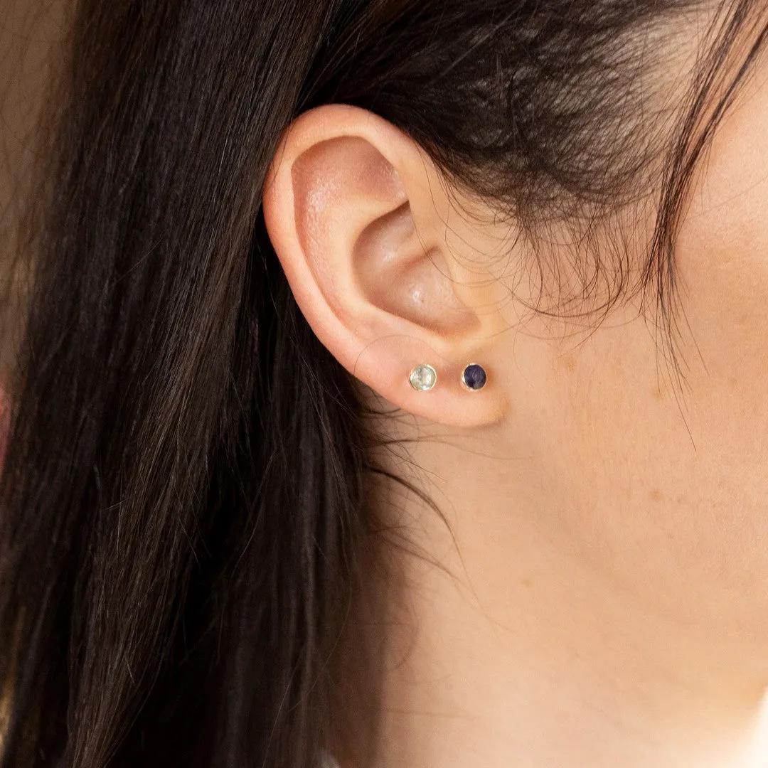 Blue Topaz Mini Stud Earrings | Silver - December