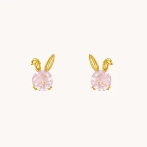 Bunny Rose Quartz Gold Stud Earrings W.