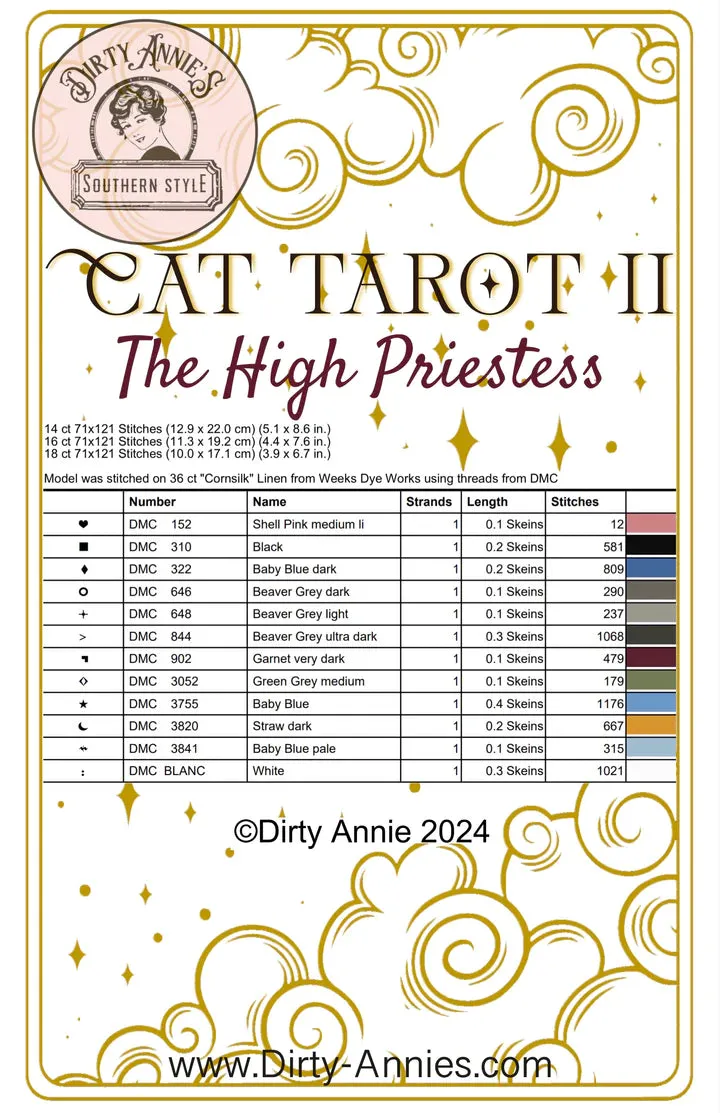Cat Tarot II - The High Priestess - Dirty Annie's - Cross Stitch Pattern