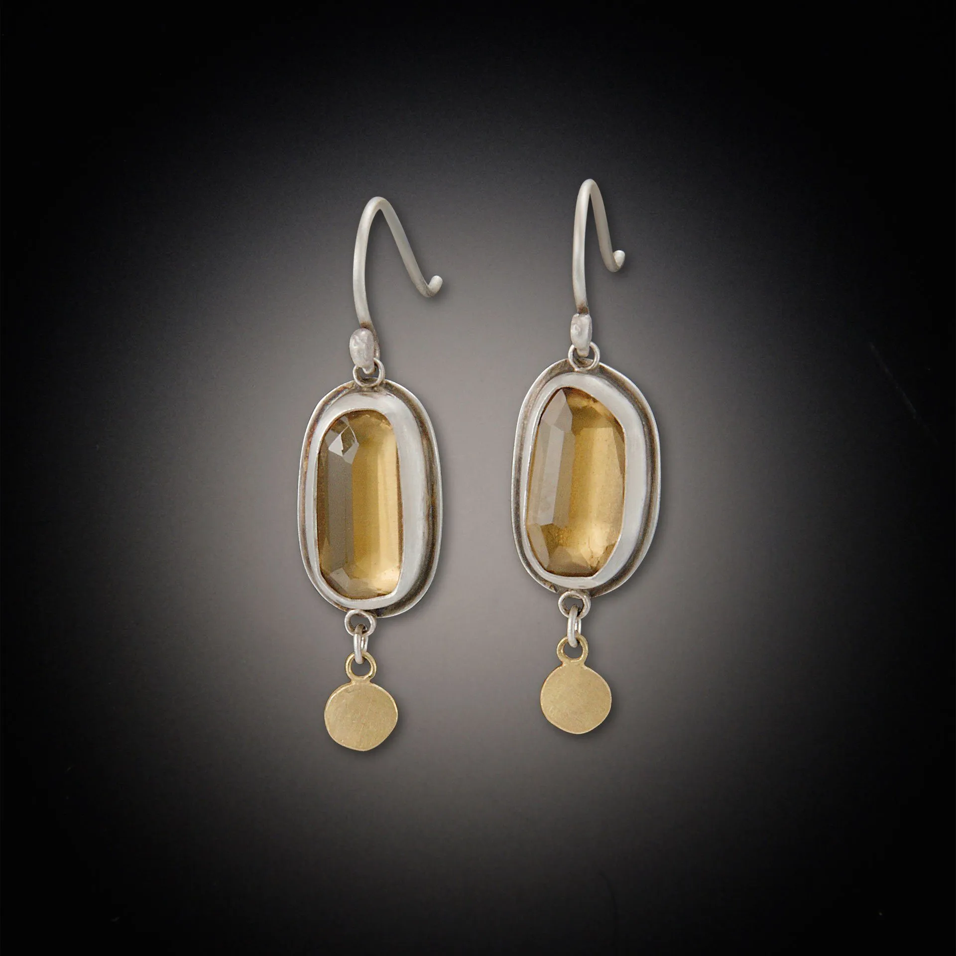 Champagne Quartz Earrings with Gold Drop