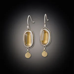Champagne Quartz Earrings with Gold Drop