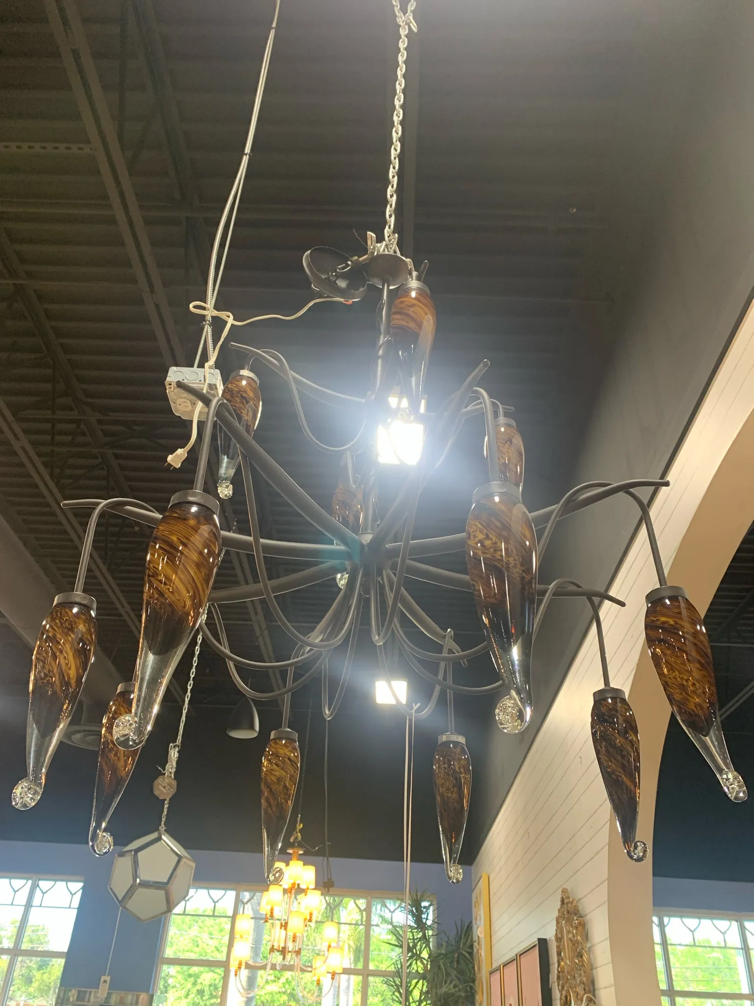 CHANDELIER BLACK WITH 12 MURANO LIGHTS