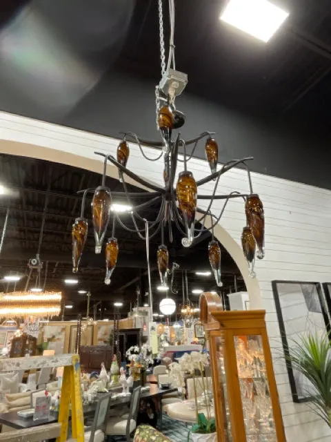 CHANDELIER BLACK WITH 12 MURANO LIGHTS