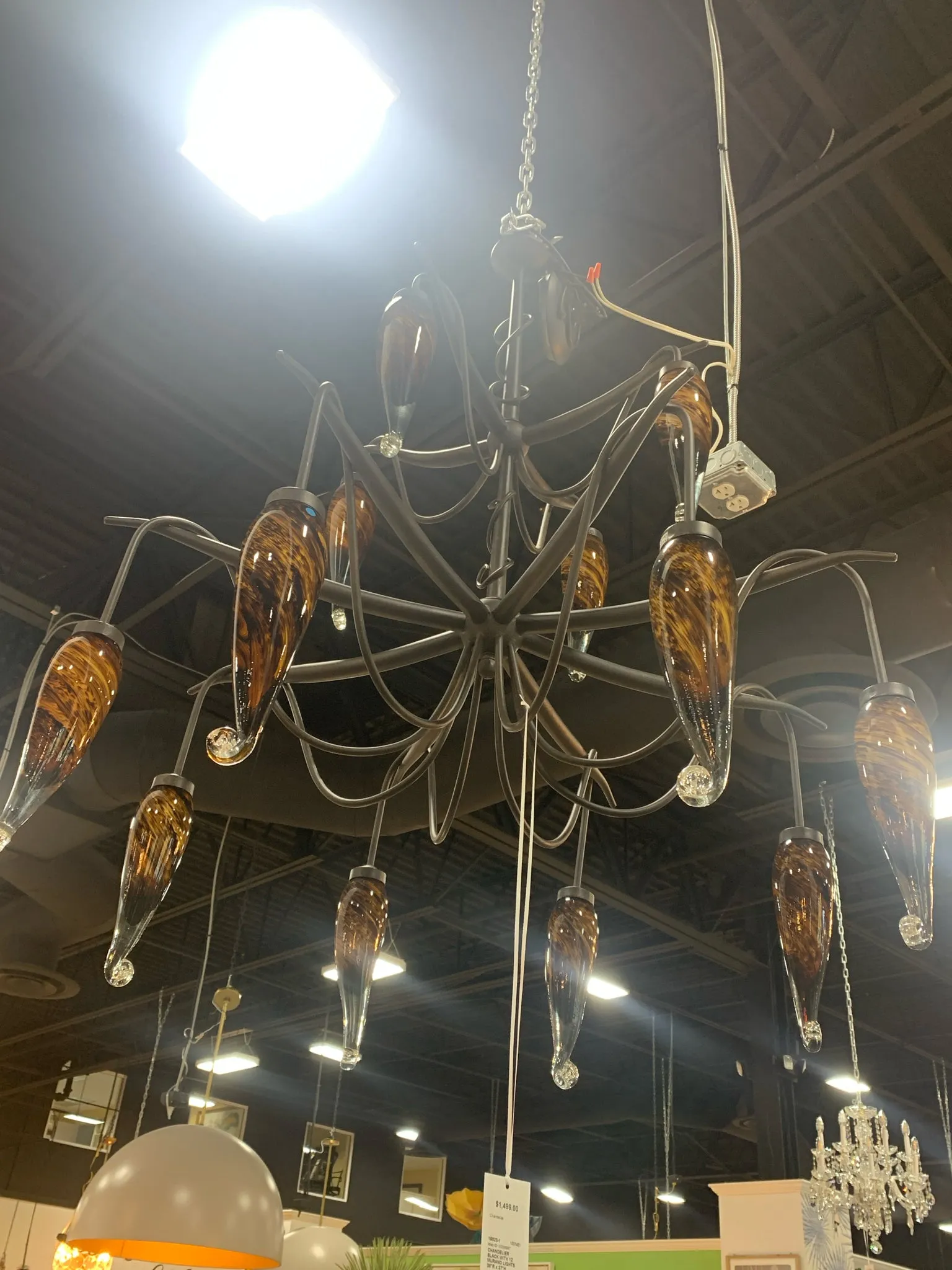 CHANDELIER BLACK WITH 12 MURANO LIGHTS