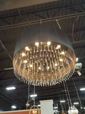 CHANDELIER BLACK WITH TEAR DROP GLASS 12 BULBS