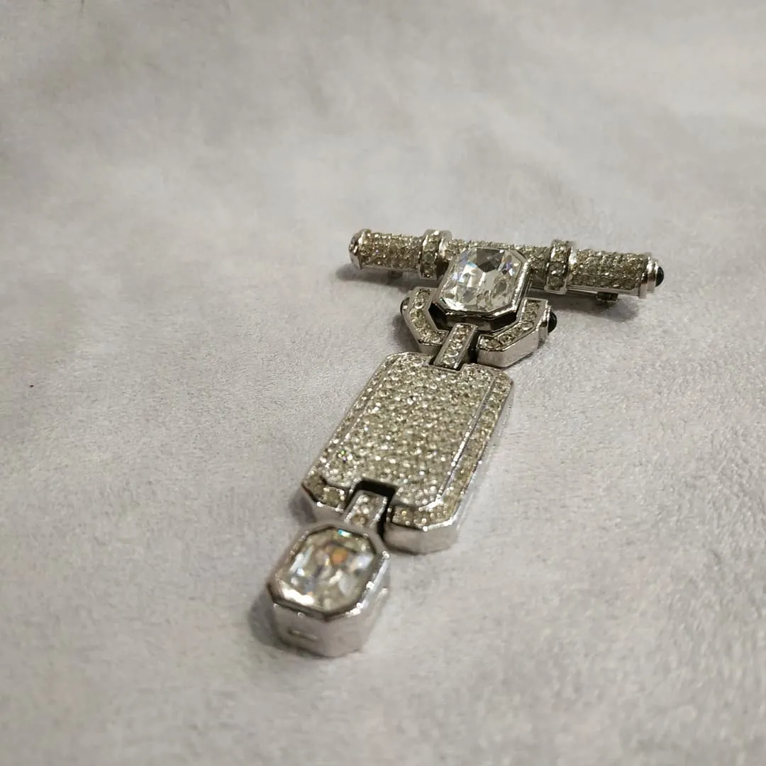 Christian Dior Art Deco Clear Crystal Drop Vintage Brooch