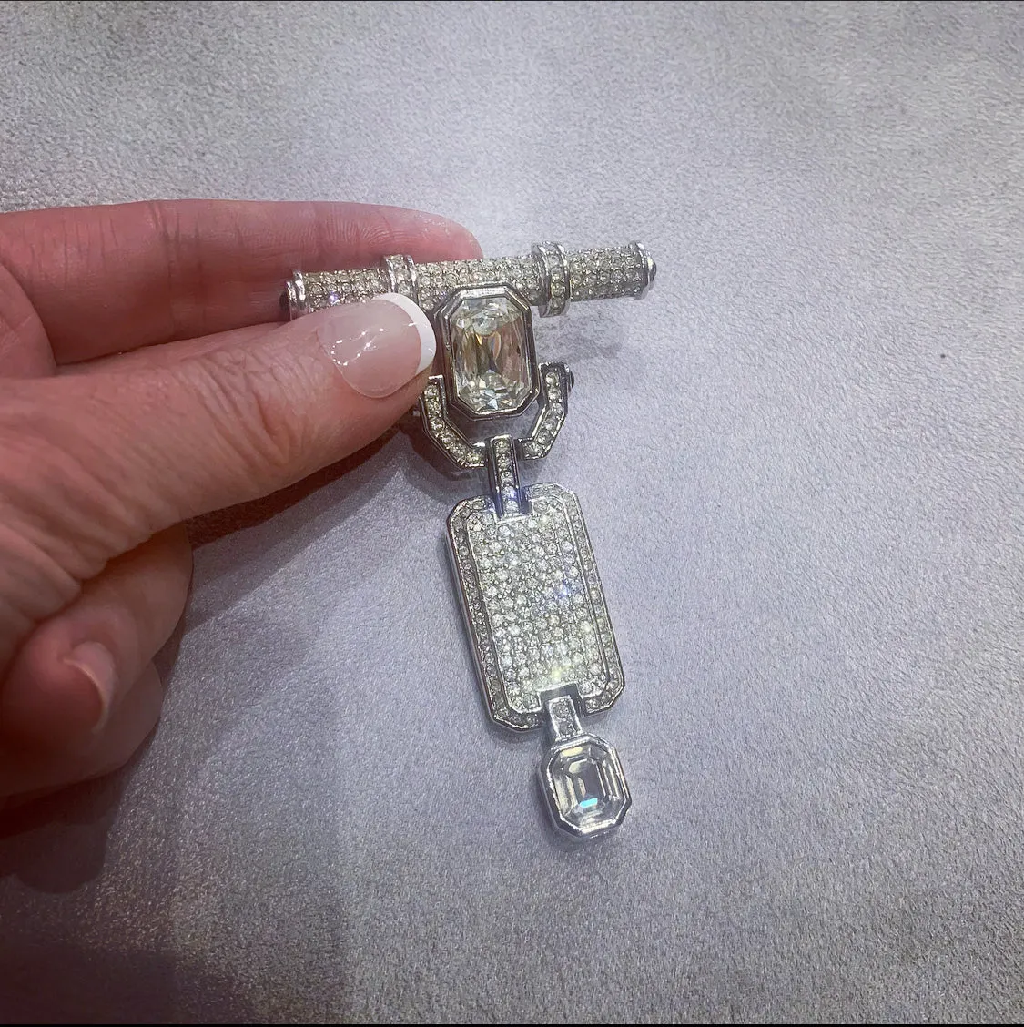 Christian Dior Art Deco Clear Crystal Drop Vintage Brooch