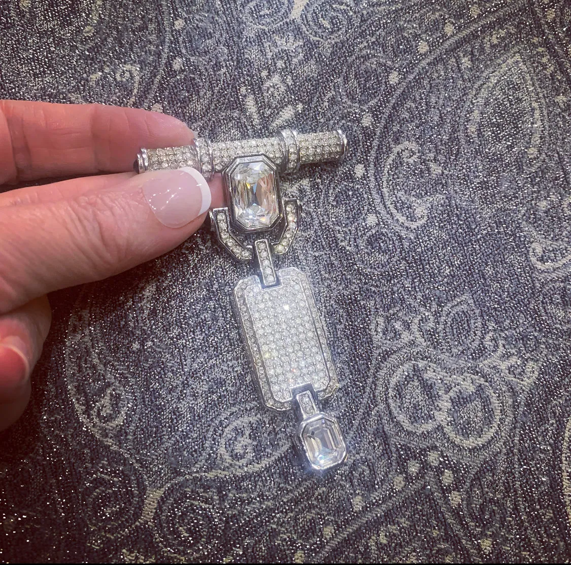 Christian Dior Art Deco Clear Crystal Drop Vintage Brooch
