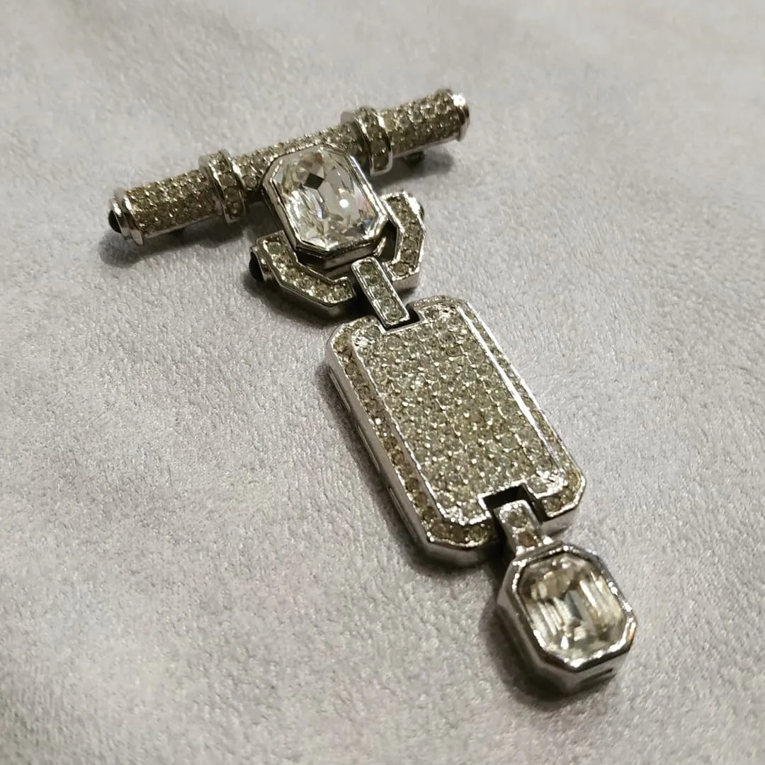 Christian Dior Art Deco Clear Crystal Drop Vintage Brooch