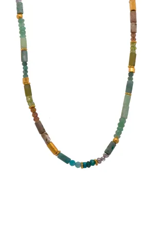 Chrysoprase, Amazonite, Jasper, Emerald, Vesuviane, Peridot, Zirkon, Turquoise, Chrysocolla, and Pearls 3mm Necklace Fair Trade 24K Gold Vermeil