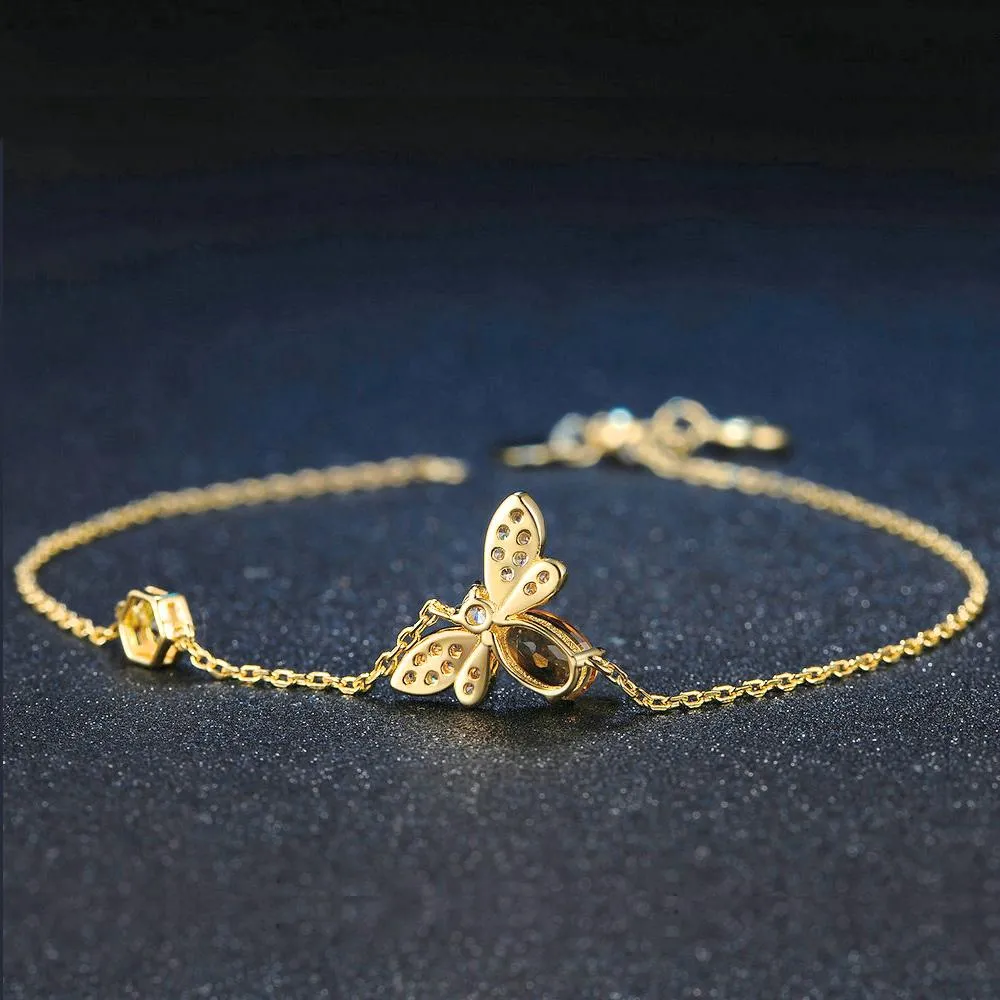 Citrine Stone Honey Bee Charm Bracelet